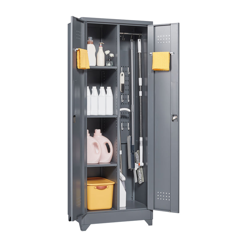 Metal Storage Cabinets, Cleaning Tool Cabinet With Locking Door, Tall Broom Tool Organizer And Storage, Large Storage Cabinet For Kitchen