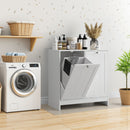 Tilted Laundry Hamper With Removable Basket, Hidden Laundry Hamper, Bathroom Storage Cabinet, Free Standing Organizer - White