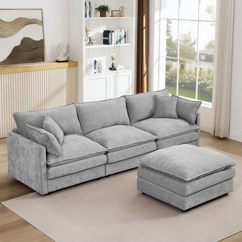 Modular Sectional Sofa L-Shaped Couch Set With Movable Ottoman - Gray