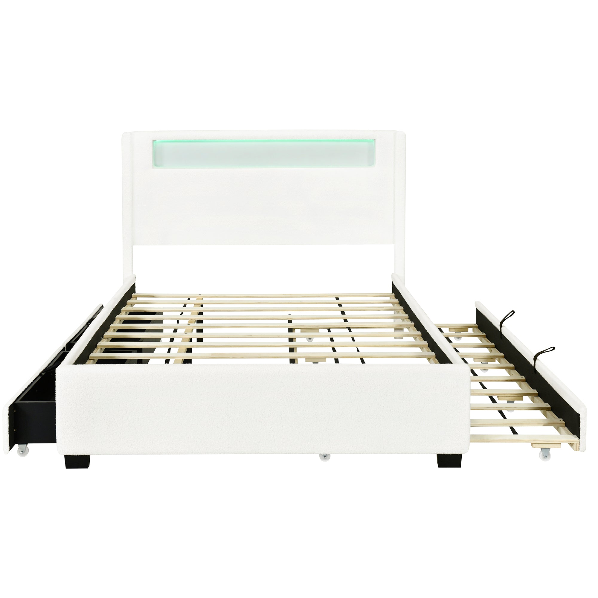 Full Size Upholstered Platform Bed with LED Frame, with Twin  Size Trundle and 2 drawers, Teddy Fleece, White - Atlantic Fine Furniture Melbourne FL