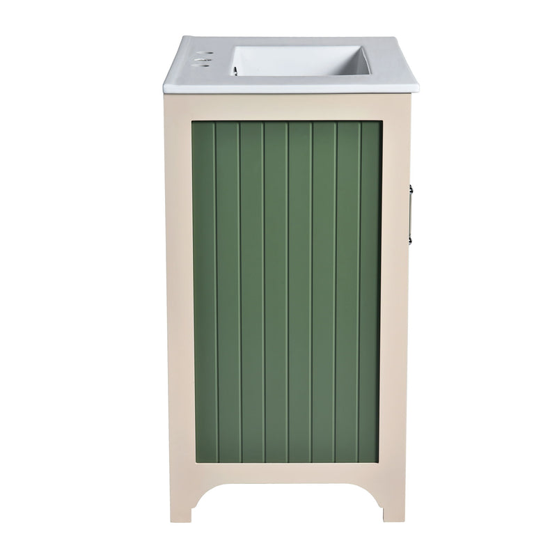 Bathroom Vanity Cabinet With Ceramic Sink Combo Set, Frame Modern Bathroom Storage Cabinet With Height Adjustable Shelf - Beige / Green