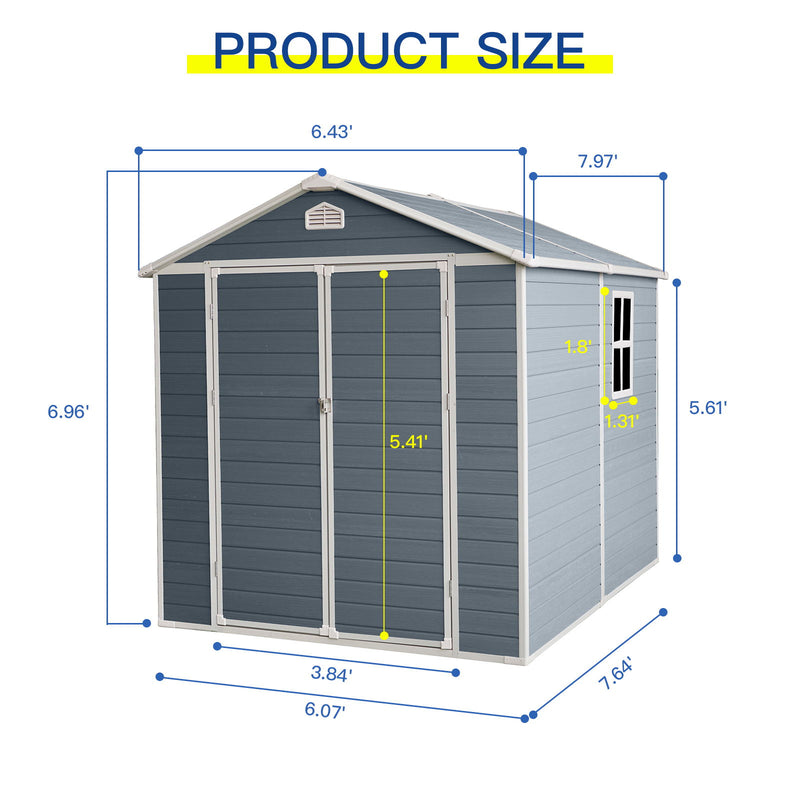 6X8Ft Resin Outdoor Storage Shed Kit-Perfect To Store Patio Furniture - Gray