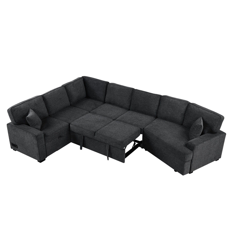 L-Shaped Sofa Sectional Sofa Couch Pull-Out Sofa Bed With Charging Devices And Cup Holders For Living Room