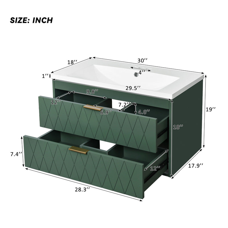 Wall Mounted Bathroom Vanity With Resin Sink, Floating Bathroom Storage Cabinet With 2 Drawers
