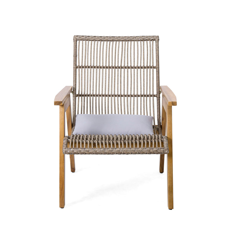 Acacia Wood Cape Woven Wicker Large Lounge Chair With Pillow For Patio, Deck, Yard, Lawn And Garden Seating Wicker (Set of 2) - Teak