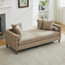 Upholstered Chaise Lounge Indoor With Nailheads, Sleeper Sofa Couch With 4 Throw Pillows & 2 Bolsters, Daybed With Rubberwood Legs