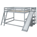 Full over Full Bunk Bed with Ladder, Slide and Shelves, Gray