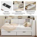 L-Shaped Daybed Corner Bed Under Bed Drawers With Storage Bookcase And Upholstered Headboard And USB Charging Ports