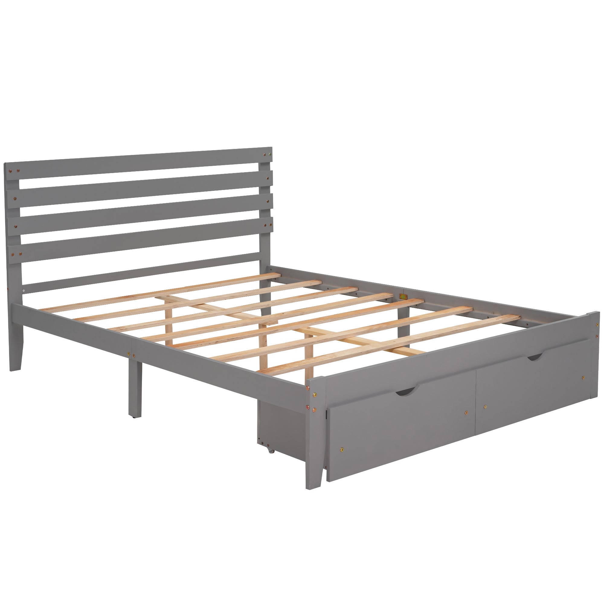 Queen Size Platform Bed with Drawers, Gray(New SKU:WF288469AAE) - Atlantic Fine Furniture Melbourne FL