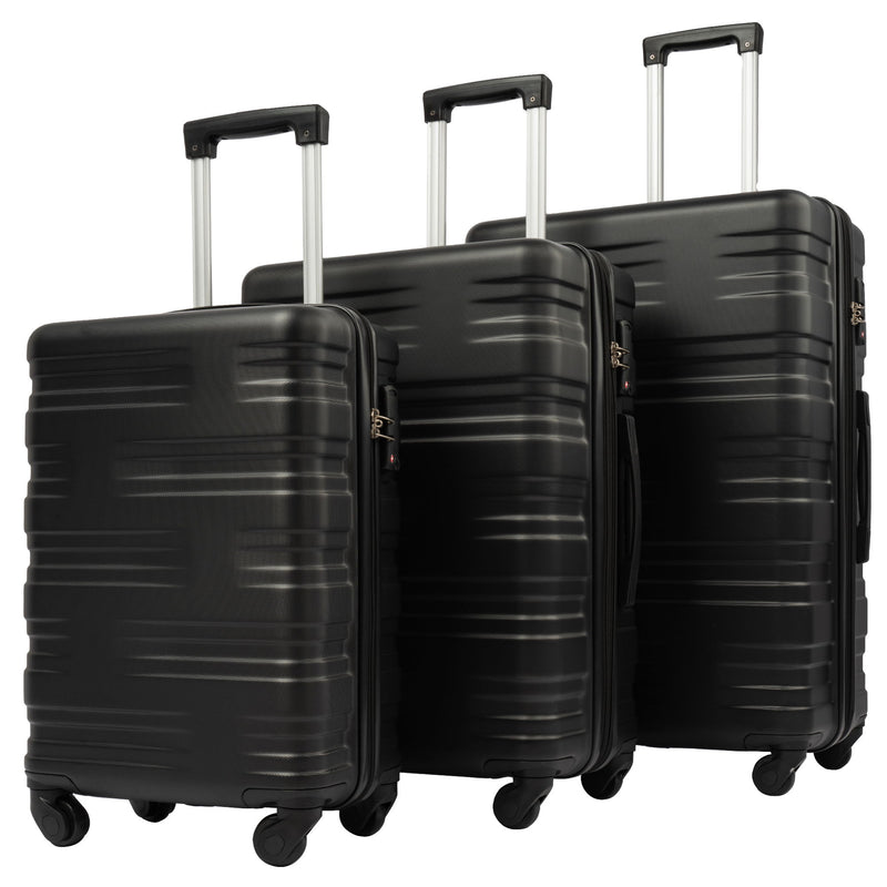 Hardshell Luggage Sets 3 Pieces Spinner Suitcase With Tsa Lock Lightweight 20" 24" 28" - Black