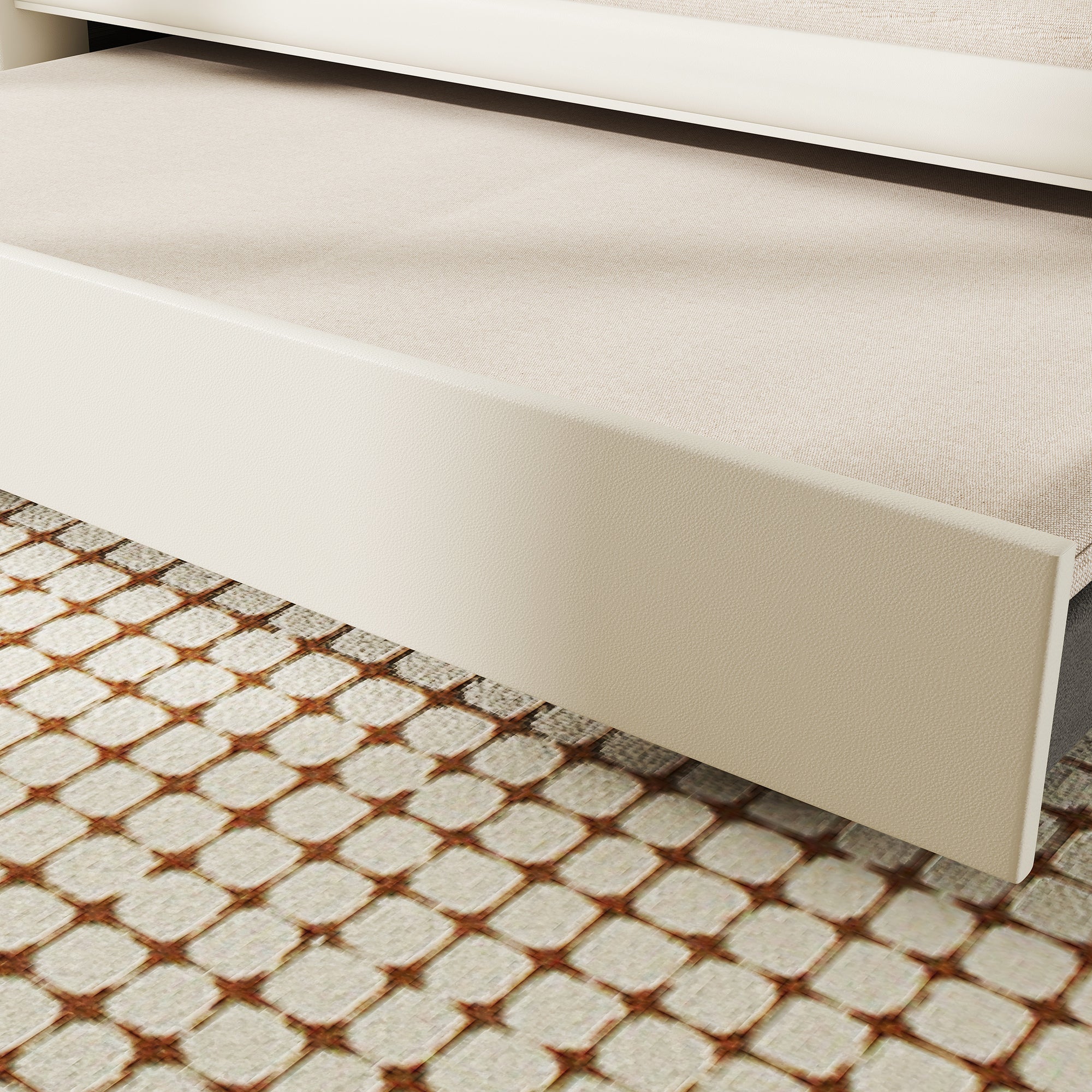 Full Size Daybed, Upholstered Tufted Sofa Bed with Trundle, Daybed with Button & Copper Nail on Square Arms, Full Daybed with Twin Trundle, White