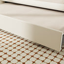 Full Size Daybed, Upholstered Tufted Sofa Bed with Trundle, Daybed with Button & Copper Nail on Square Arms, Full Daybed with Twin Trundle, White