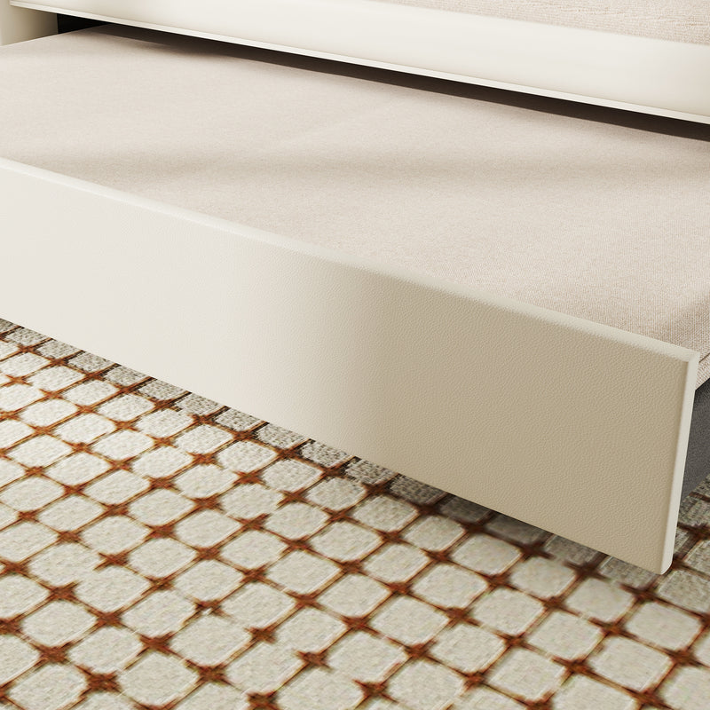 Full Size Daybed, Upholstered Tufted Sofa Bed with Trundle, Daybed with Button & Copper Nail on Square Arms, Full Daybed with Twin Trundle, White