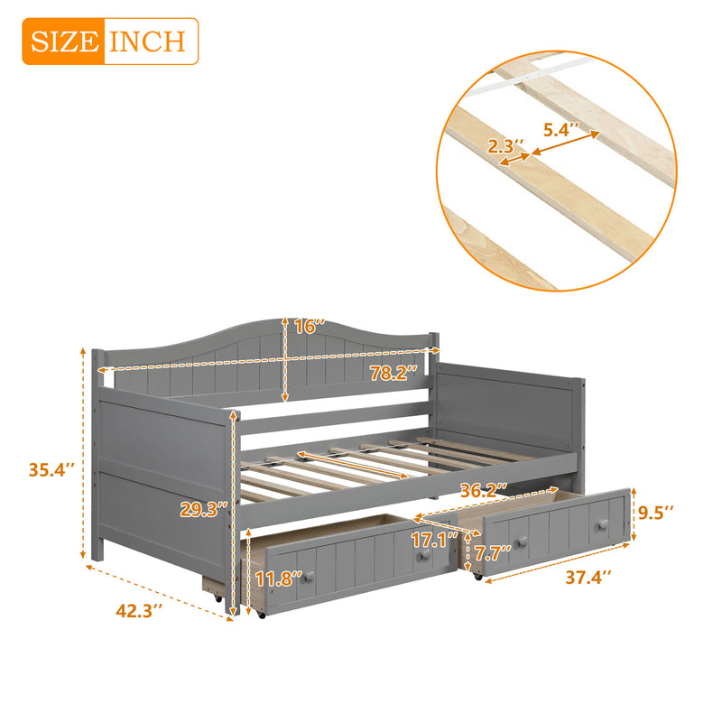Wooden Daybed With 2 Drawers, Sofa Bed For Bedroom Living Room, No Box Spring Needed