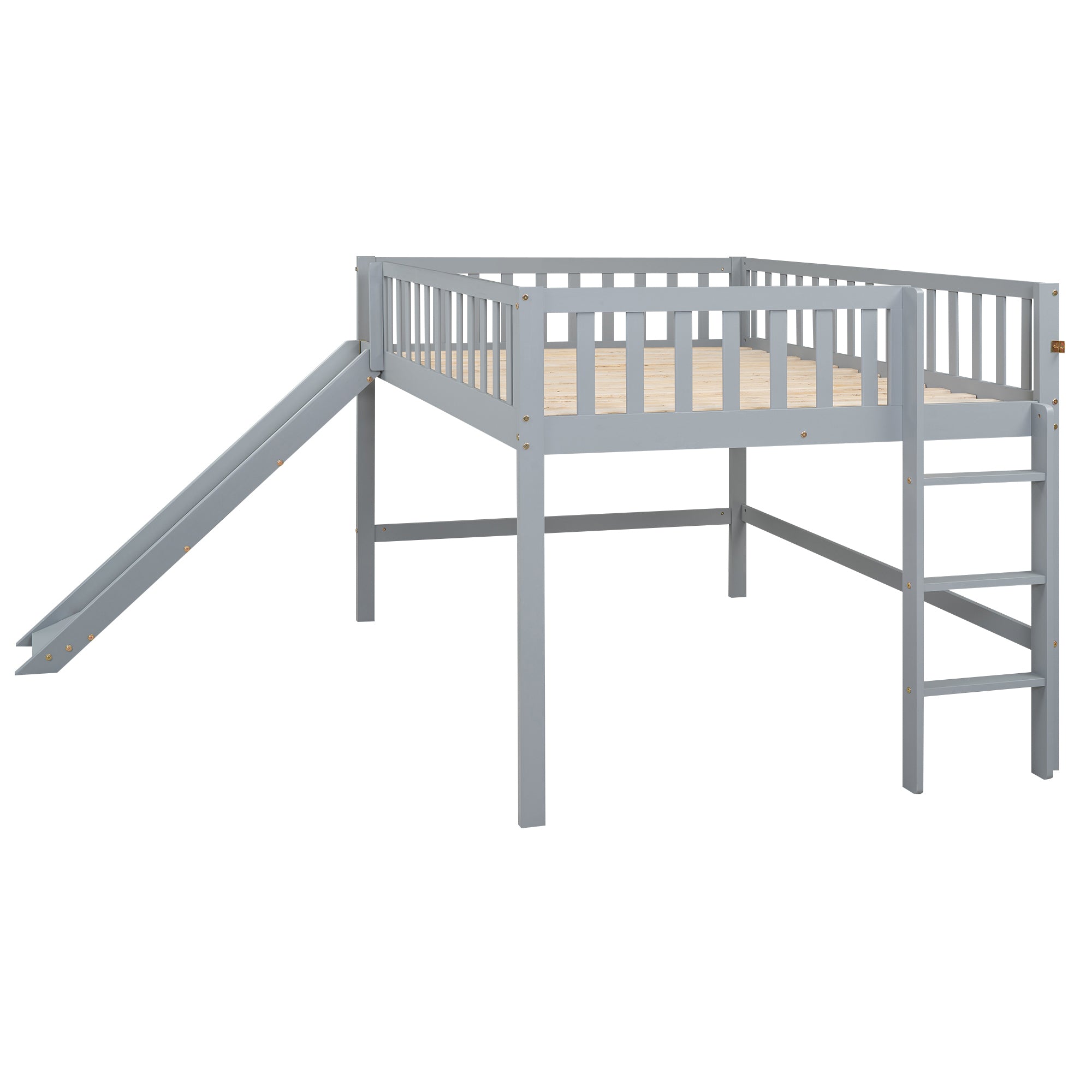Full Size Low Loft Bed with Ladder and Slide,Gray - Atlantic Fine Furniture Melbourne FL