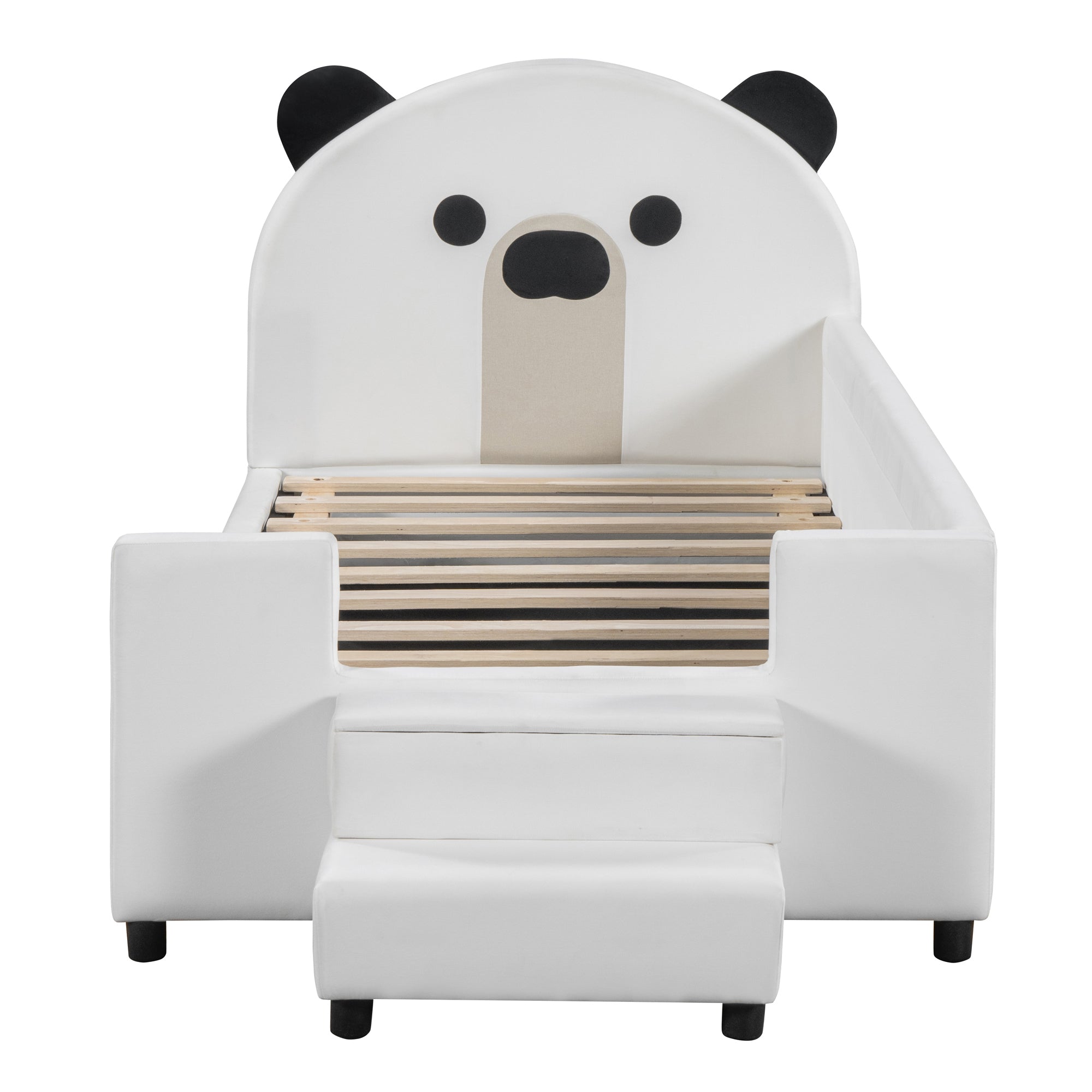 Twin Size Upholstered Daybed with Bear Shaped Headboard, Hydraulic System and Breathable Mesh Fence, White - Atlantic Fine Furniture Melbourne FL