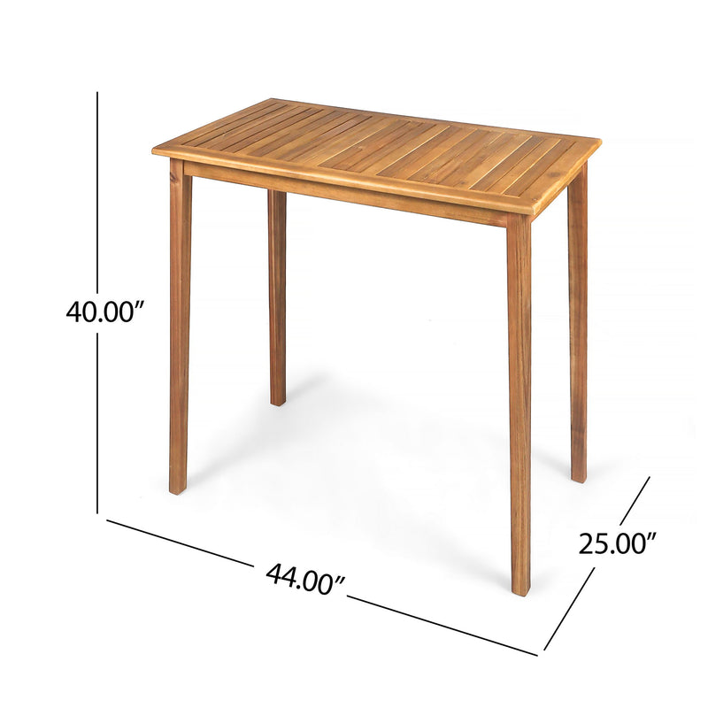 Outdoor Minimalist Acacia Wood Rectangle Bar Table, Durable Hardwood - Teak
