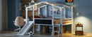 Loft House Bed With Ladder And Slide, With Blackboard And Light Strip On The Roof