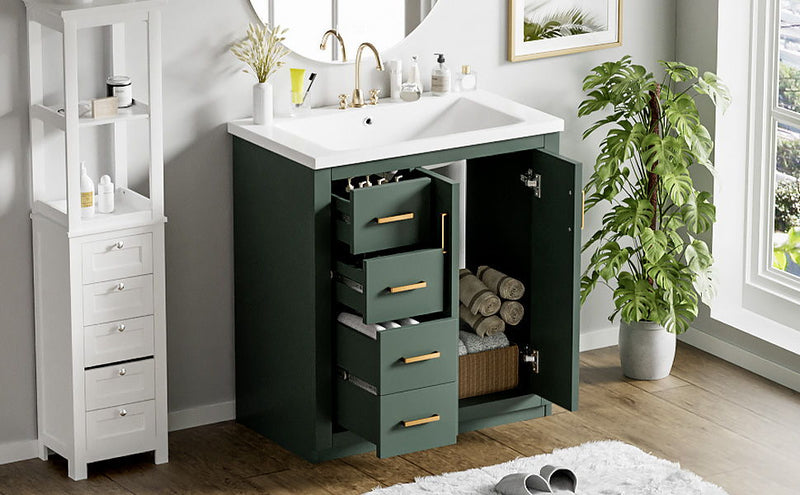 Ceramic Sink Combo, Freestanding Vanity Set With 3 Drawers & Soft Closing Doors