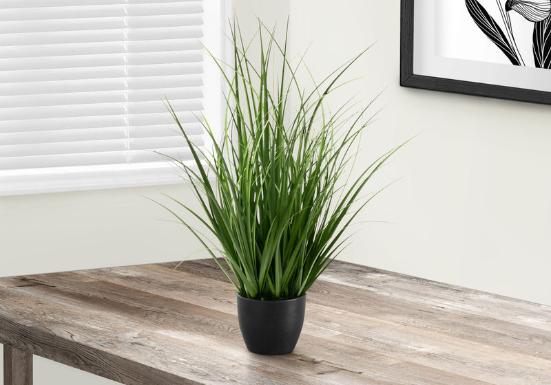 Artificial Plant, 23" Tall, Grass, Indoor, Faux, Fake, Table, Greenery, Potted, Real Touch, Decorative - Green / Black