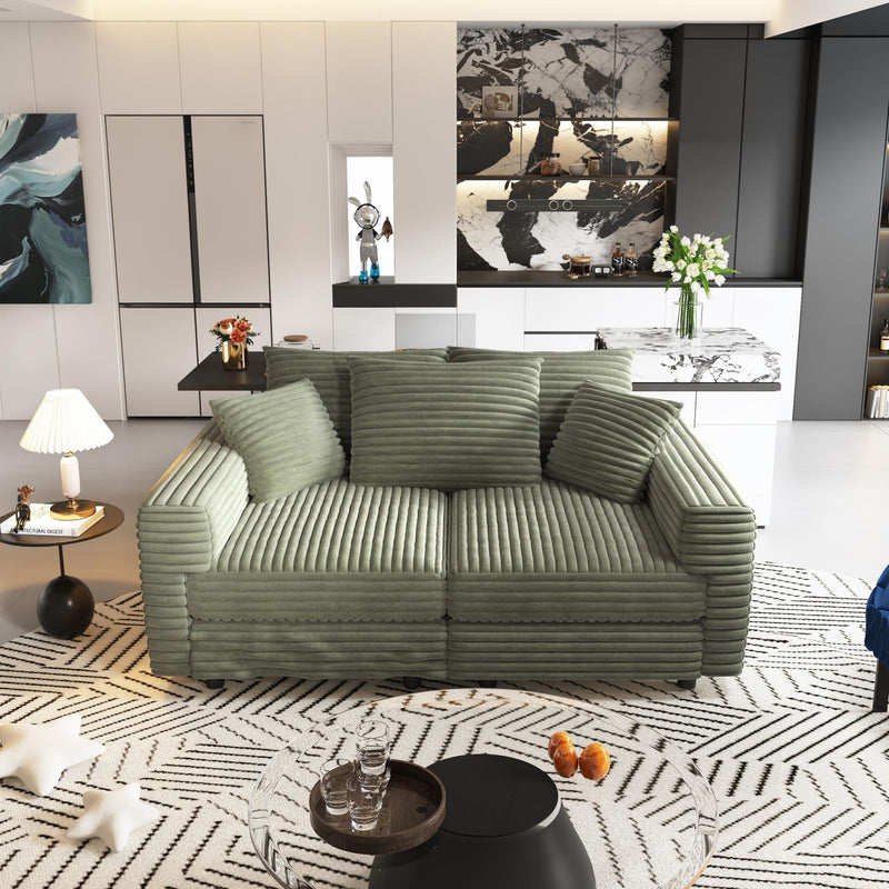 Plush Corduroy 4 Seat Sofa, Modern Comfy Upholstered Sofa Cloud Couch, Deep Seat Couches With Soft Pillows