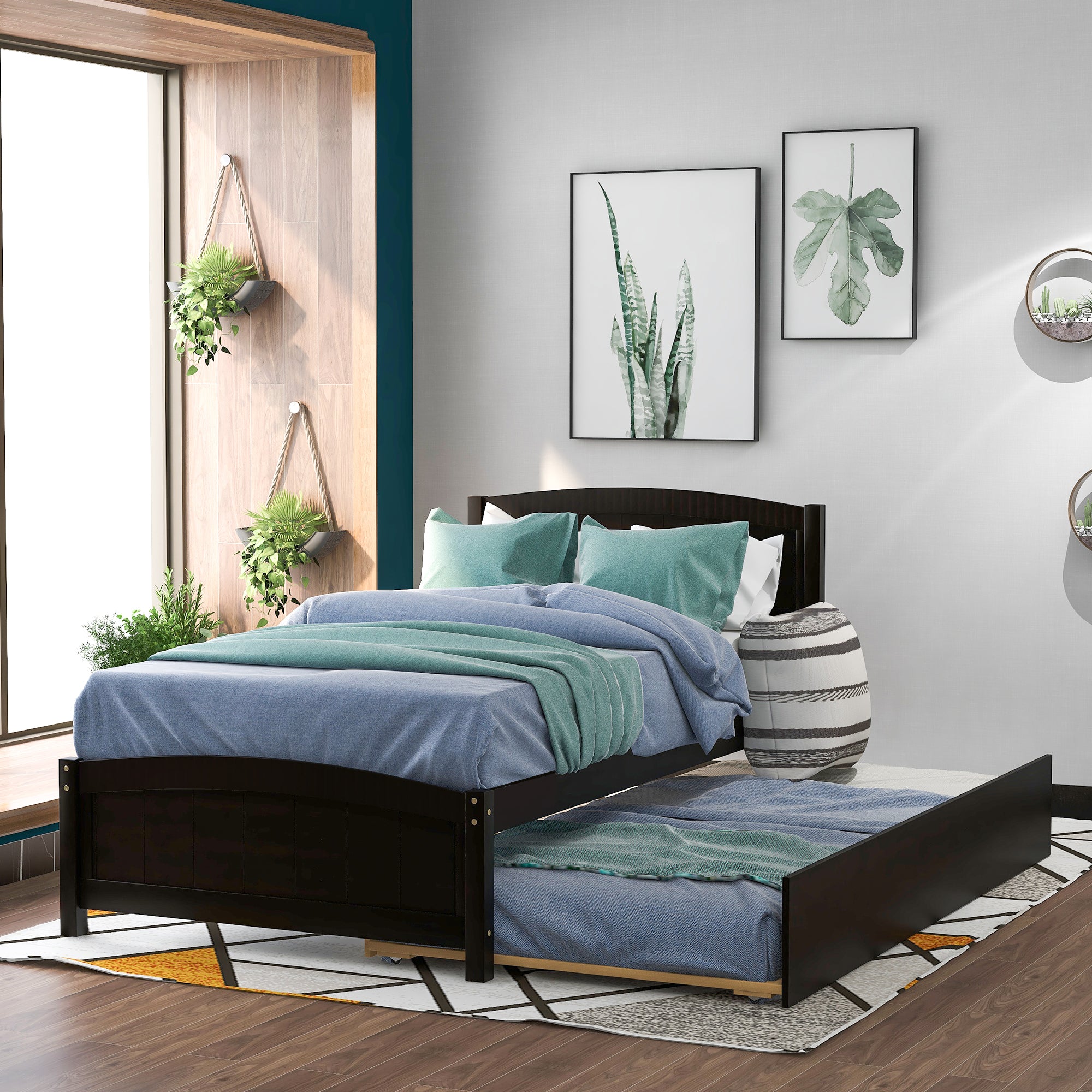 Twin size Platform Bed with Trundle, Espresso - Atlantic Fine Furniture Melbourne FL