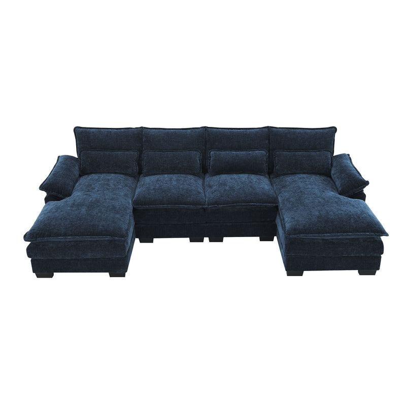 Modern U-Shaped Sectional Sofa With Waist Pillows, 6 Seat Upholstered Symmetrical Sofa Furniture, Sleeper Sofa Couch With Chaise Lounge For Living Room