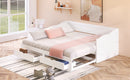 Wooden Daybed with Trundle Bed and Two Storage Drawers , Extendable Bed Daybed,Sofa Bed with Two Drawers, White