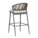 Outdoor Bar Height Metal Frame Counter Stools With Scallop Shaped Backrest & Water Resistant Cushions