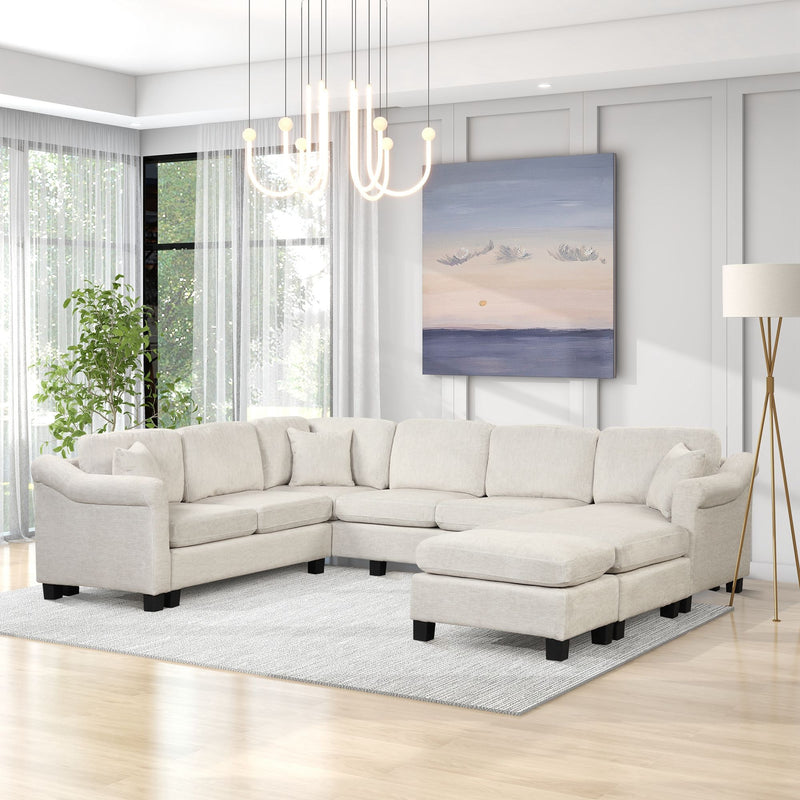 4 Pieces Sectional Sofa With Ottoman With Right Side Chaise