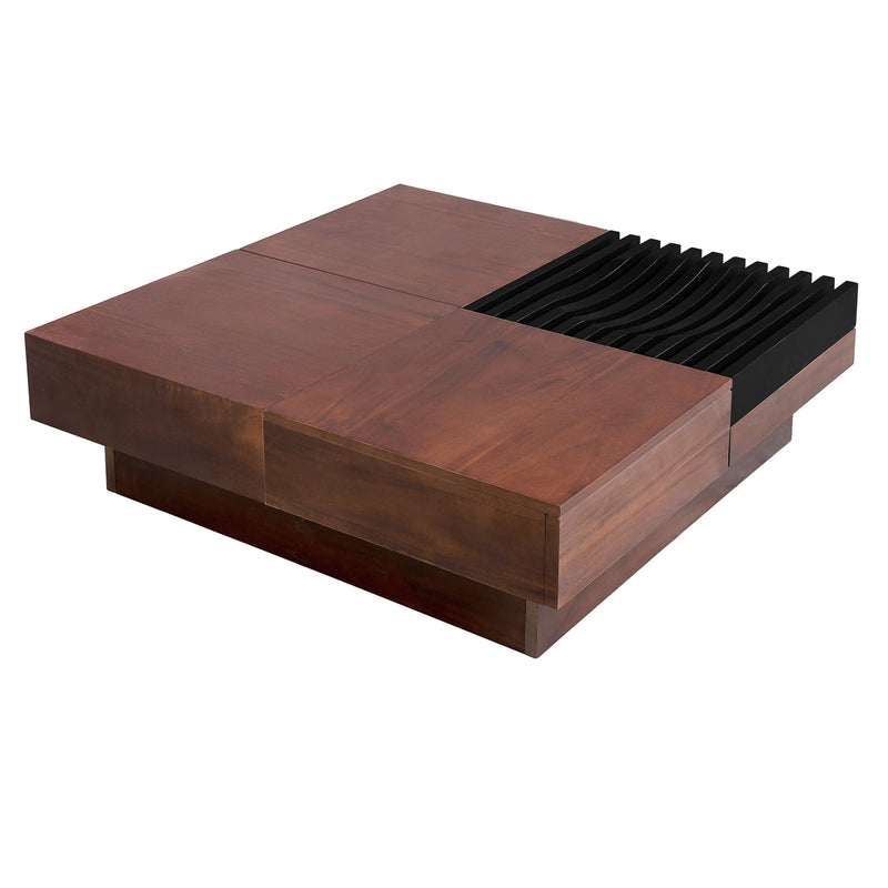 Italian Retro Inspired Acacia Wood Storage Coffee Table - Brown / Black