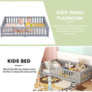 Full Size Bed Floor Bed with Safety Guardrails and Door for Kids, Gray