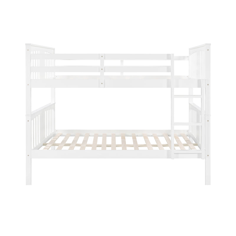 Full over Full Bunk Bed with Ladder for Bedroom, Guest Room Furniture-White(OLD SKU :LP000203AAK)