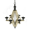 6 Light Wood Chandelier, Hanging Light Fixture With Adjustable Chain For Kitchen, Bulb Not Included - Cream