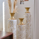 Floor Metal Vases Decorated Metal Vases (Set of 3) Gorgeous Home Decoration Large Glazed Metal Vases - White / Gold