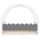 Twin size stretchable vaulted roof bed, children's bed pine wood frame, white+gray