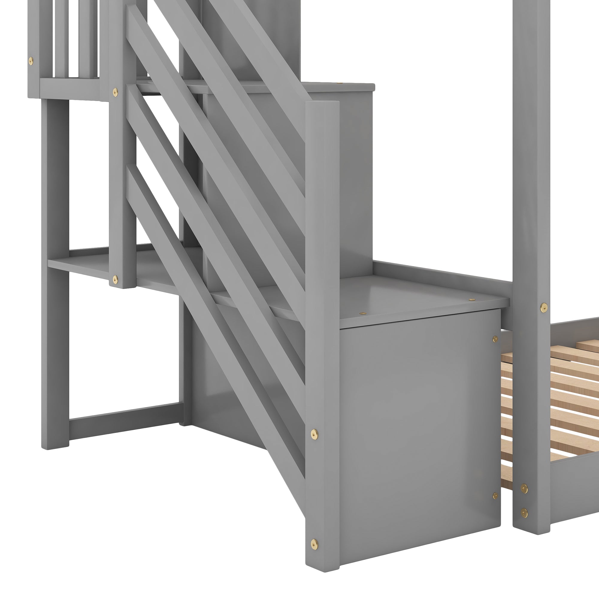 Twin over Twin Bunk Bed with Convertible Slide and Stairway, Gray - Atlantic Fine Furniture Melbourne FL