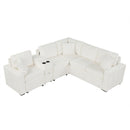 Contemporary L Shaped Convertible Sofa Bed With Pull Out Bed, Cup Holders, And Storage