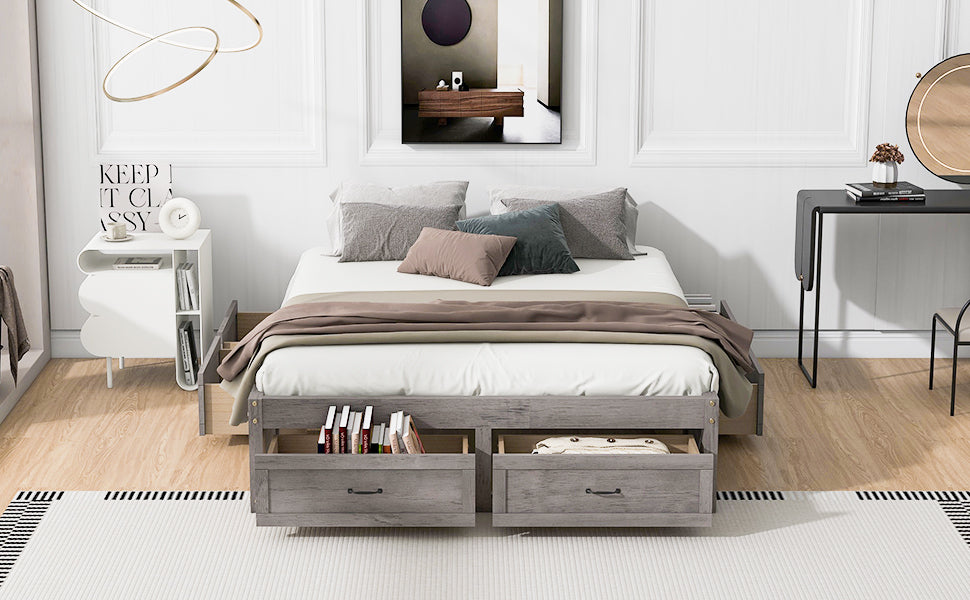 Queen Size Platform Bed with 6 Storage Drawers,Antique Gray - Atlantic Fine Furniture Melbourne FL
