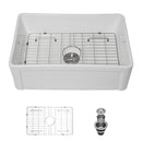 Sink 30" Apron Front Reversible Single Bowl Kitchen Sink & Grid And Strainer - White