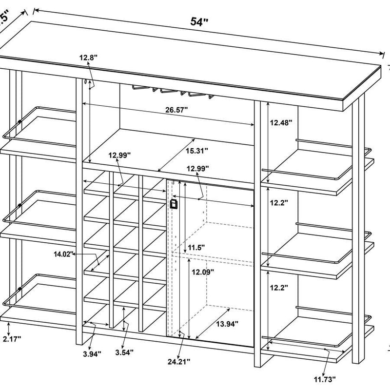 Evelio - 6-Shelf Glass Top Home Bar Wine Cabinet - Walnut