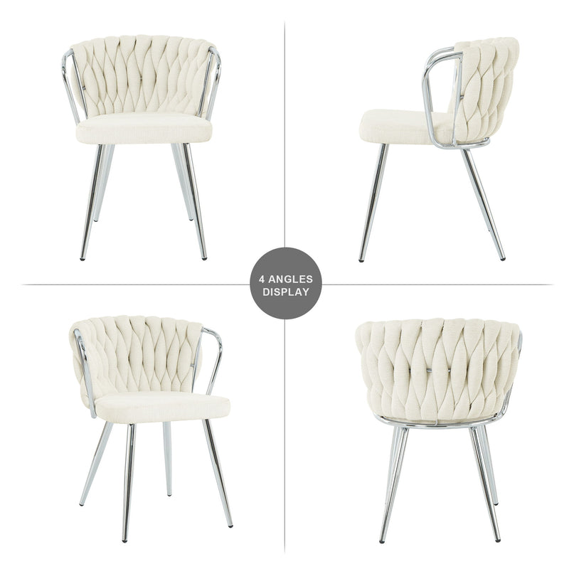 Modern Simple Linen Dining Chair With Plated Metal Legs (Set of 2)