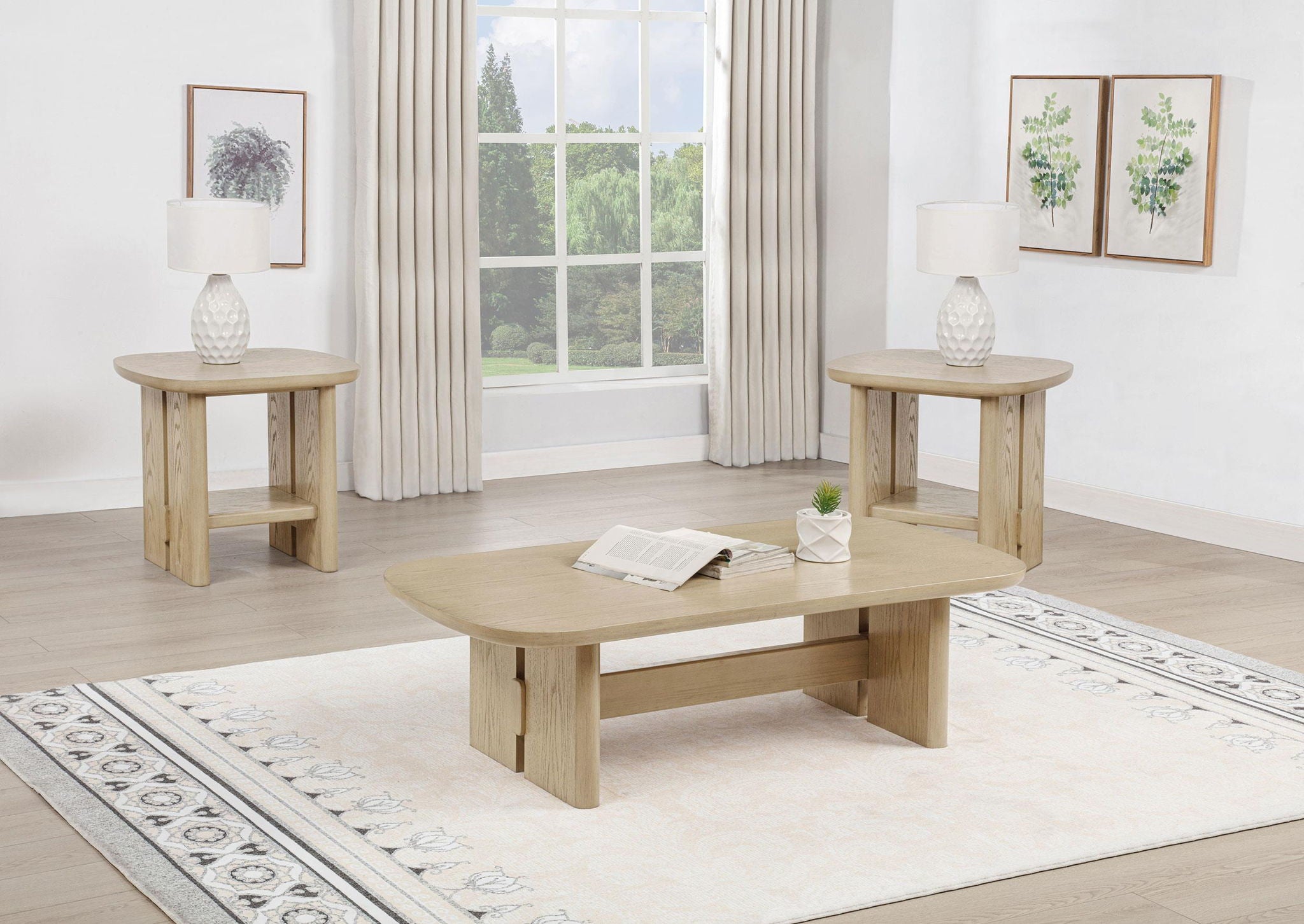Kailani 3-piece Coastal Coffee and End Table Set Beige Oak - Atlantic Fine Furniture Melbourne FL