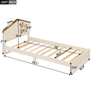 Twin Size Wood Platform Bed with House-shaped Headboard and Built-in LED, Walnut+Milk White