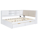 L-Shaped Daybed Corner Bed Under Bed Drawers With Storage Bookcase And Upholstered Headboard And USB Charging Ports