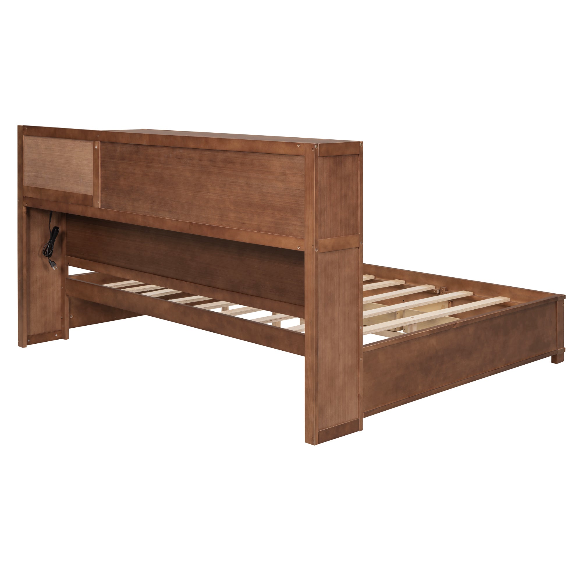 Full Size Wooden Daybed with 3 Storage Drawers, Upper Soft Board, shelf, and a set of Sockets and USB Ports, Brown - Atlantic Fine Furniture Melbourne FL