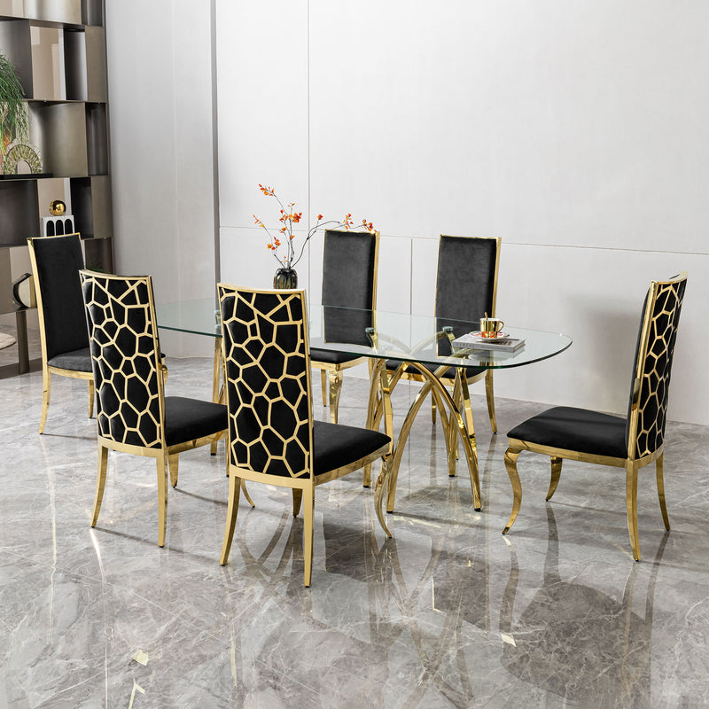 Tempered Glass Rectangular Dining Table With Stainless Steel Base - Gold