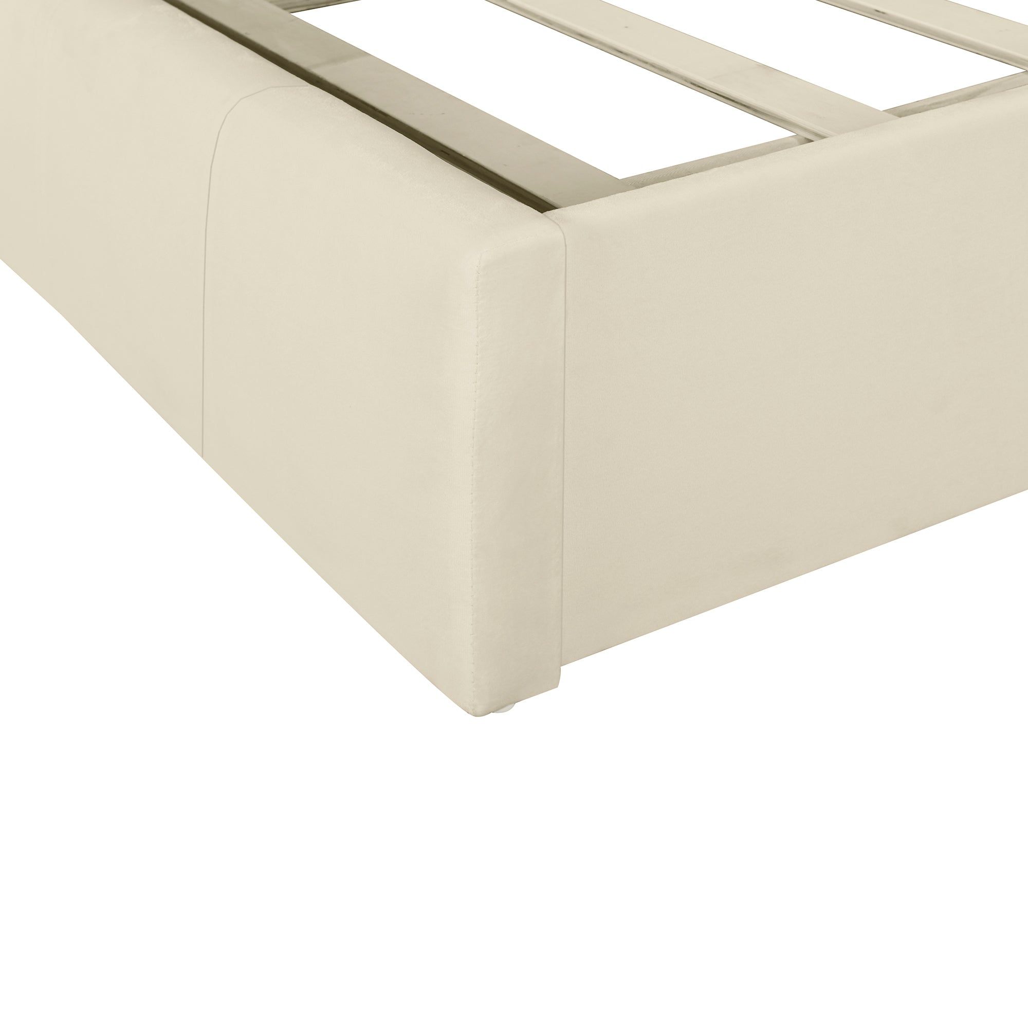 Queen Size Upholstered Platform Bed with Lateral Storage Compartments and Thick Fabric, Velvet, Beige - Atlantic Fine Furniture Melbourne FL