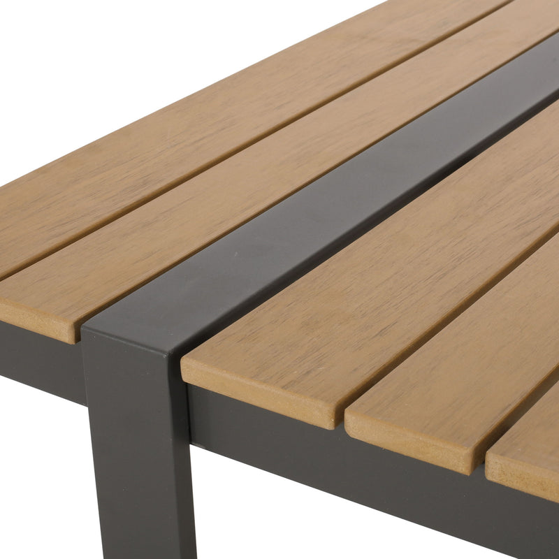 Modern Outdoor Dining Table With Aluminum Frame And Faux Wood Slats