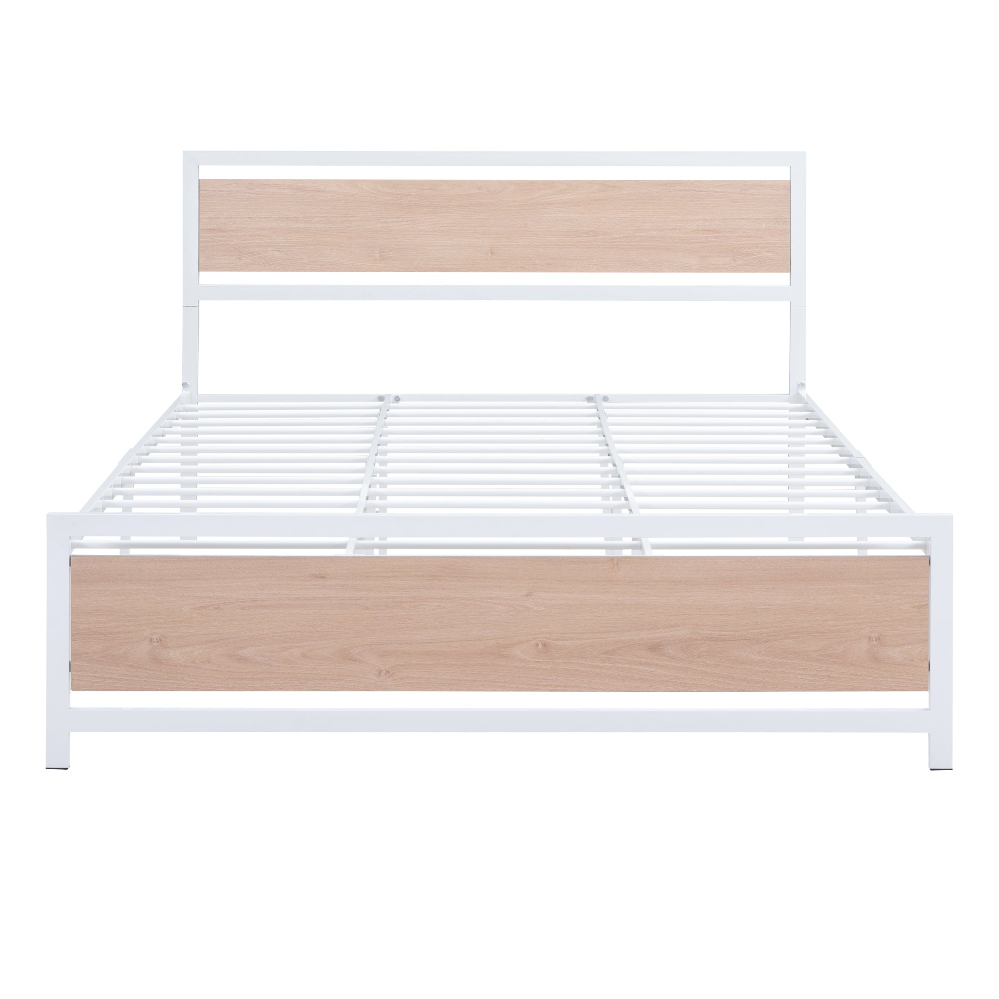 Queen Size Platform Bed, Metal and Wood Bed Frame with Headboard and Footboard , White - Atlantic Fine Furniture Melbourne FL